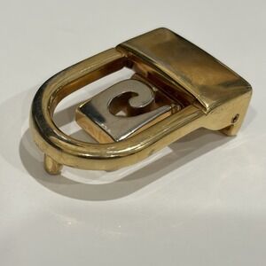 Vintage Pierre Cardin Gold Tone Belt Buckle PC Logo Modernist Heavy Hardware